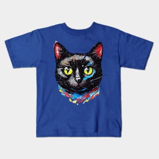 Black Cat Face Digital Art Kids T-Shirt